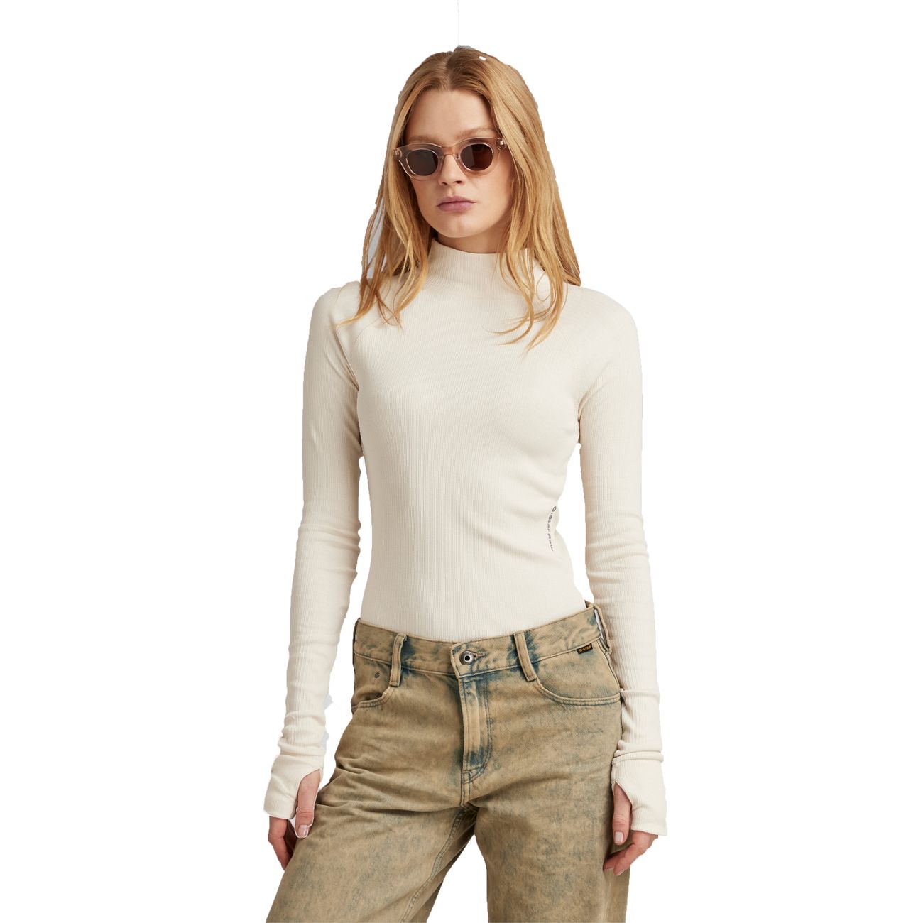 G-STAR RAW DENIM SLIM RIB MOCK L/S WMN Damen Langarmshirt